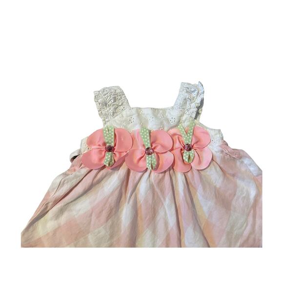 Rare Editions Girls 12M Pink and White Gingham Flower Embroidery Summer Dress - Picture 5 of 12
